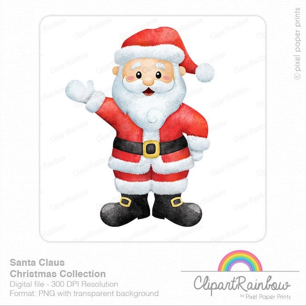 Santa claus clipart - Watercolor Santa Claus - Digital