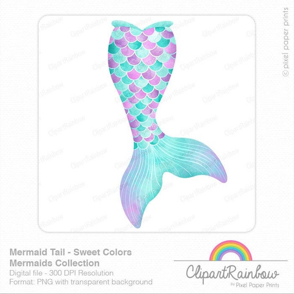 Watercolor Mermaid Tail Clip art - Mermaid Clip Art, Sublimation download, PNG File, Instant download