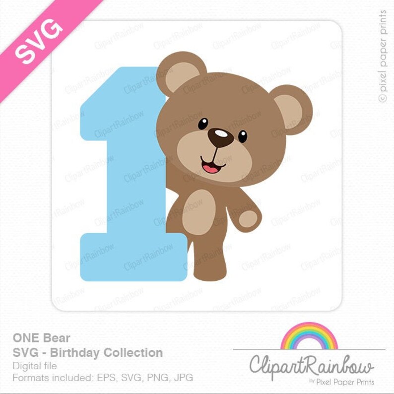 1st Birthday Clipart Bear Clip Art SVG Cut File First - Etsy