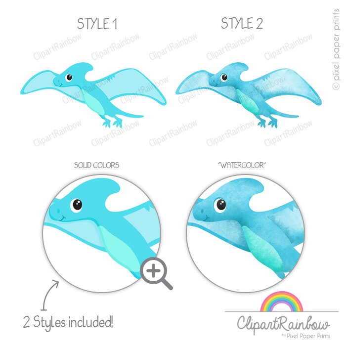 Watercolor Dinosaur Pterodactyl Clipart Dinosaur Clip - Etsy