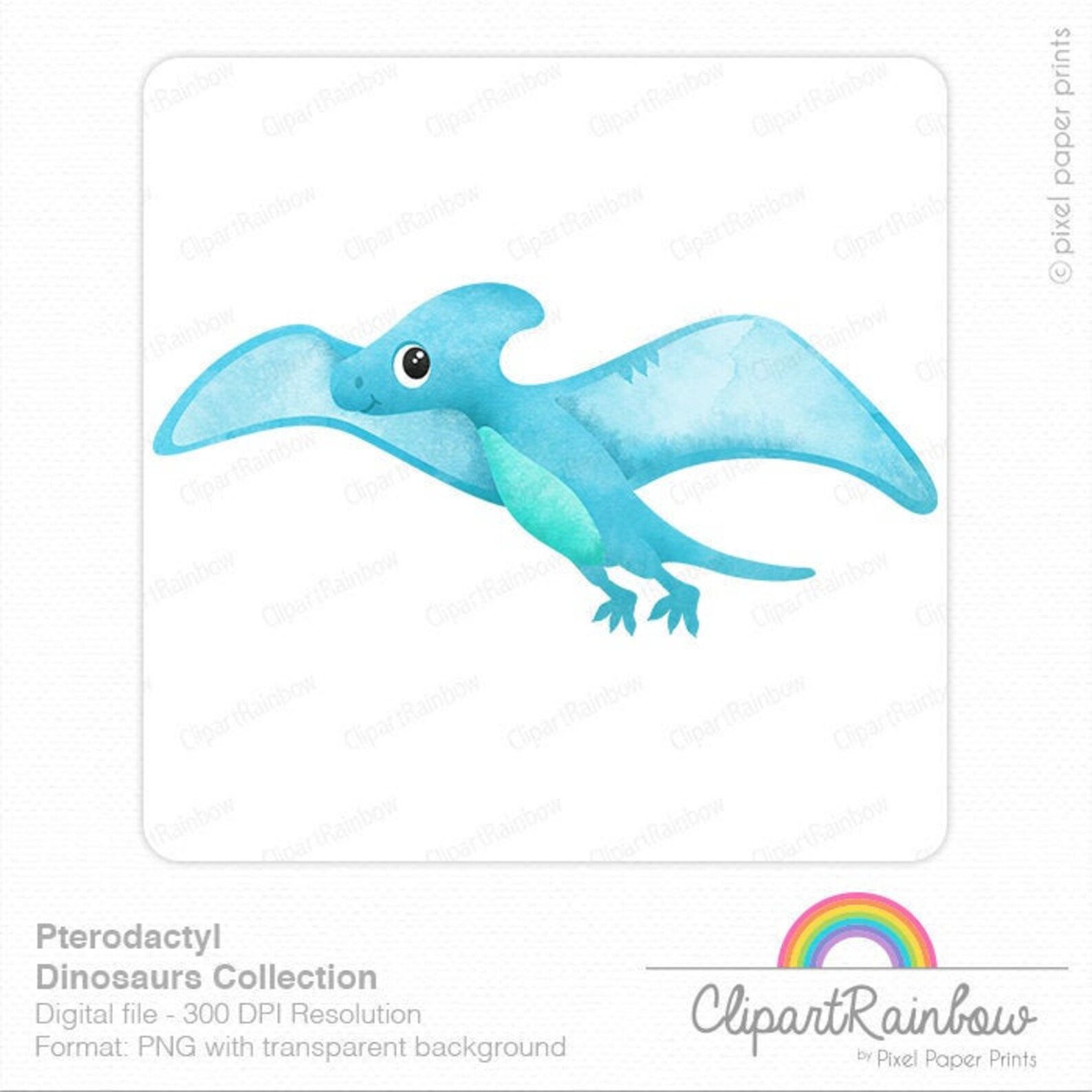 Watercolor Dinosaur Pterodactyl Clipart Dinosaur Clip | Etsy
