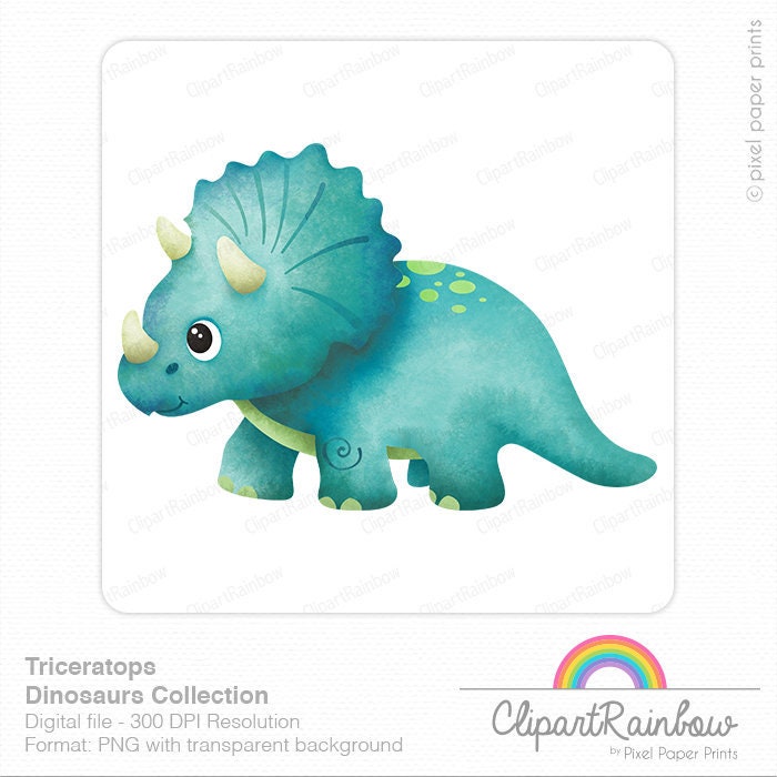 Watercolor Dinosaur Triceratops Clipart Dino Clip Art Digital File - Etsy