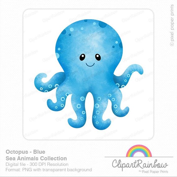 Octopus Clipart Watercolor Octopus Clip Art Sublimation Etsy
