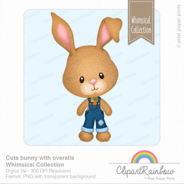 Cute Bunny With Overalls Clipart Cute Rabbit Clip Art | Etsy