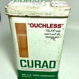 Band aid,Curad Band aid tin box,Vintage tin,Advertising tin,Bath and Beauty,Farmhouse,Vintage decor,Band Aid box