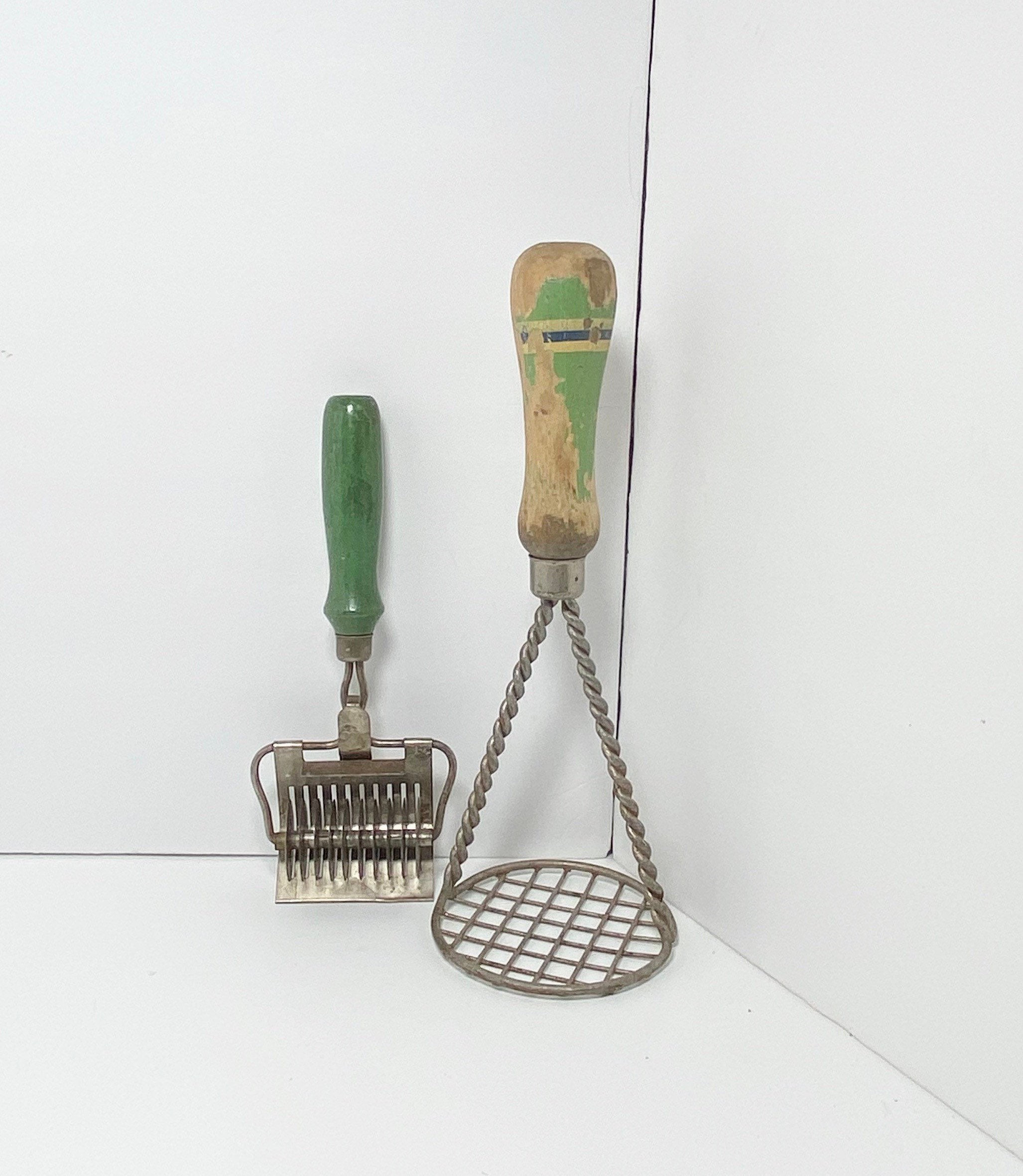 Vintage Kitchen Utensils Green Wood Handles. Vegetable Masher - Etsy