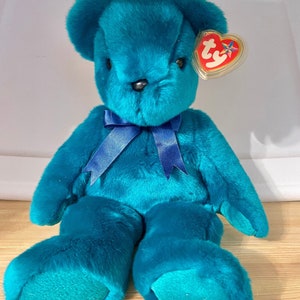 TY Beanie Buddy,Teal Bear,Old face Teddy,Tag attached,2000 TY Beanie Buddy,Teddy collectors,Bear collector,Beanie baby collector