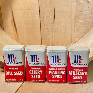 Vintage McCormick spice tins set of 4 included advertising tins, farmhouse,vintage kitchen,spice tin cans, tall spice tins FREE S/H