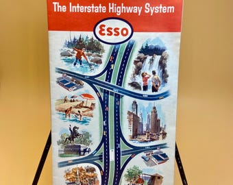 Vintage 1960s ESSO US Travel Map: Gas & Motor Oil Collectible