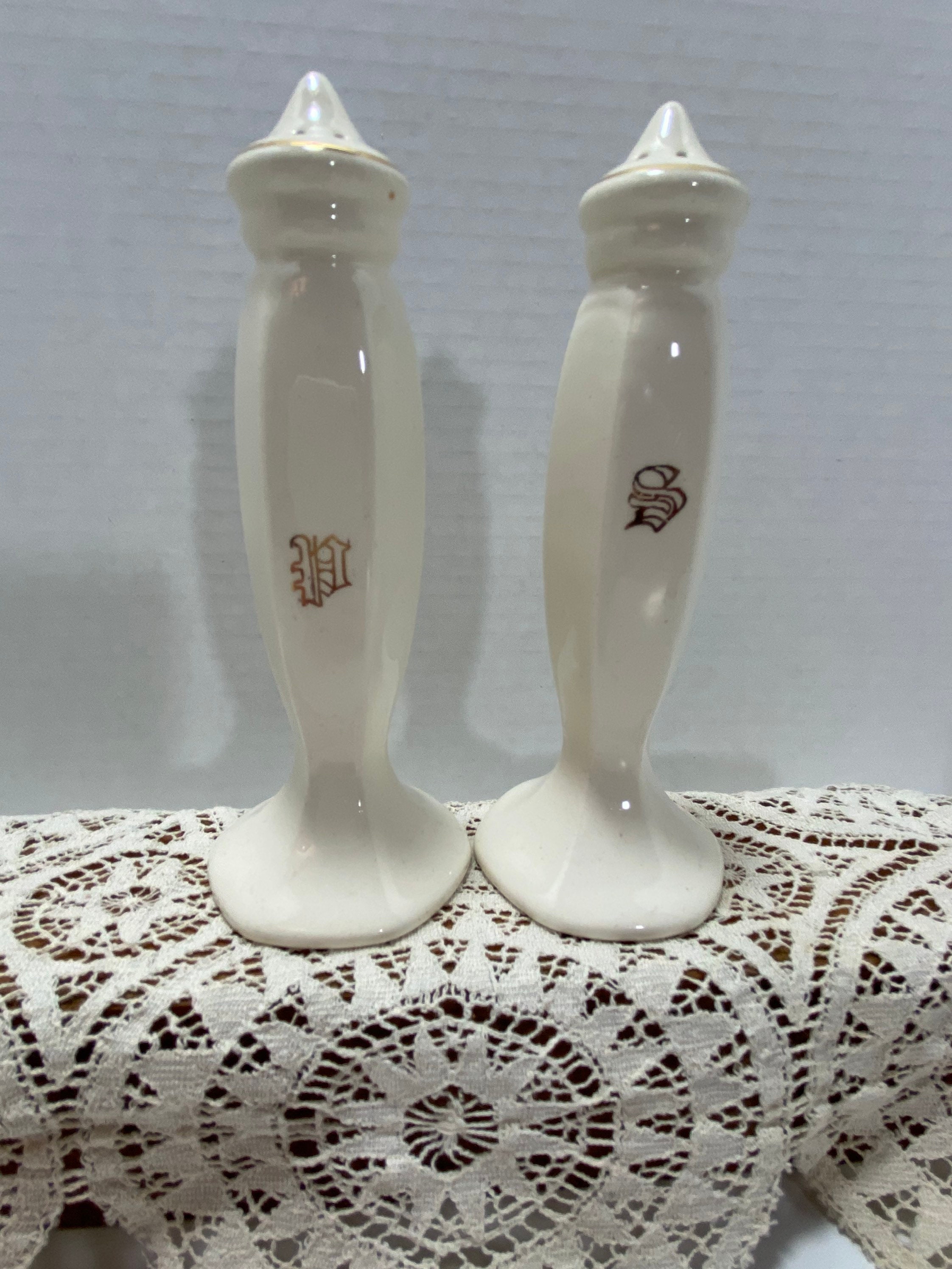 Gold trim elegant salt and pepper shakers Etsy