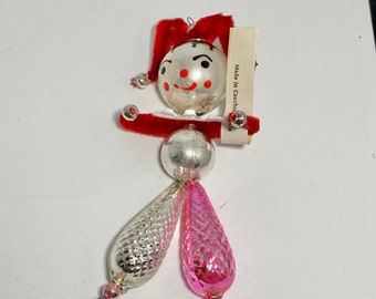 Czechoslovakian mercury glass ornament, mercury glass jester,vintage Christmas,ornament collection,Mercury ornament,with tag