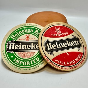 Heineken Beer Coasters,Holland Beer,Vintage beer coasters,Double sided beer coasters,Van Munching & Co.,Vintage Barware,Mancave,Beer collect