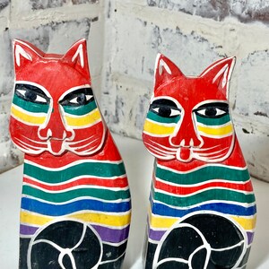 Vintage Laurel Burch,carved wood,hand painted cat figurine,Laurel Burch cats,1980s vtg cats,Classic faces, collectible FREE SH