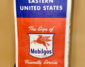Vintage 1960s Mobil Gas Map: Eastern United States Travel