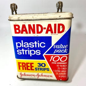 Band aid,Johnson and Johnson Band aid tin box,Vintage tin,Advertising tin,Bath and Beauty,Farmhouse,Vintage decor,Band Aid box