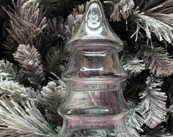 Vintage Clear Glass Christmas Tree Canister Candy Jar Apothecary 11 Etsy