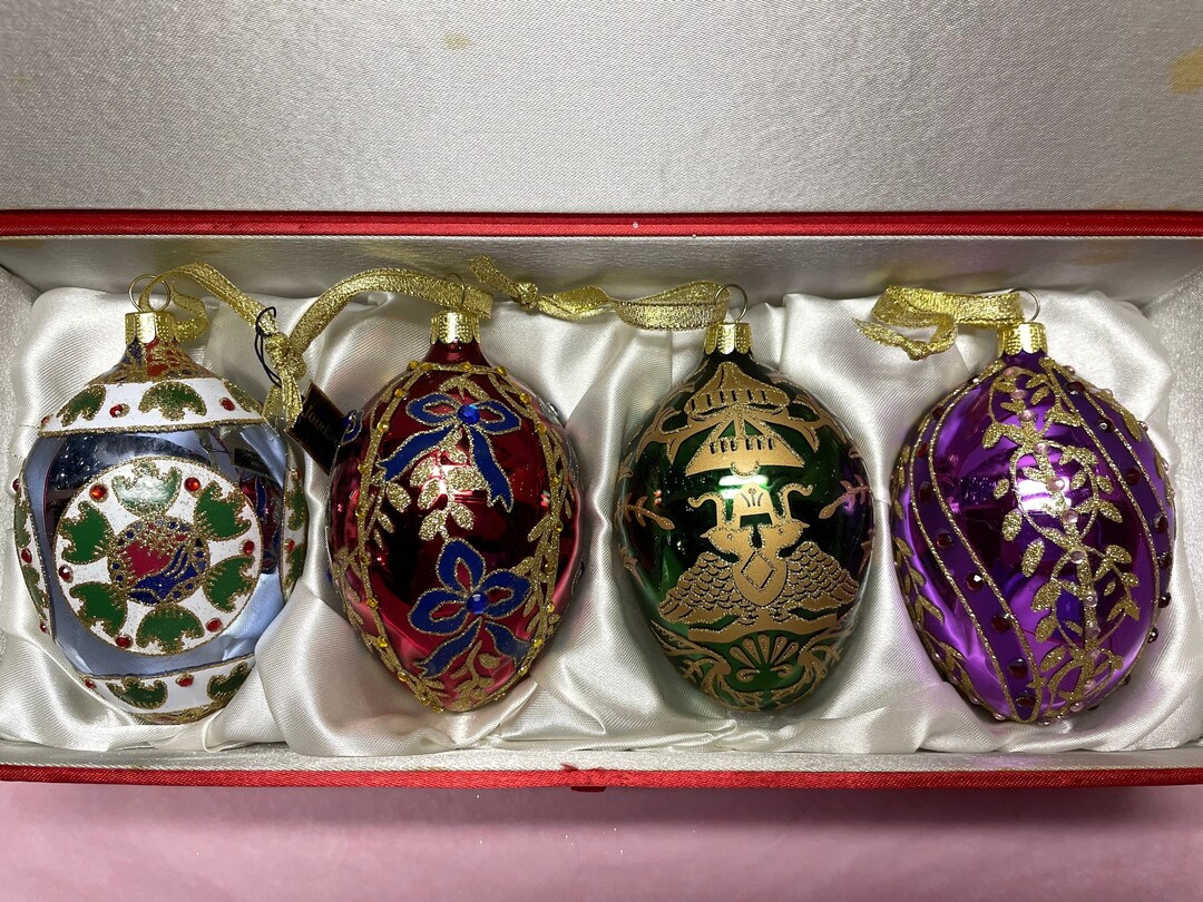 Joan Rivers Classic Collection Set 4 Glass Egg Ornaments Etsy