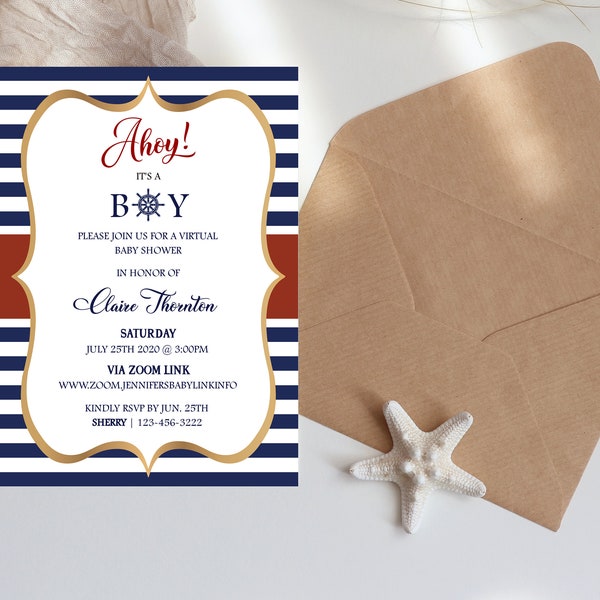 Ahoy Baby Shower Invitation Template | Editable File | Mommy to be | Nautical Inspired | 5 x 7inches