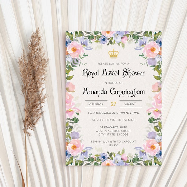 Royal Ascot Bridal Shower Invitation Template | Editable File | Bride to be | Floral Bridal Shower Invite | Tea Party theme| 5x7inches