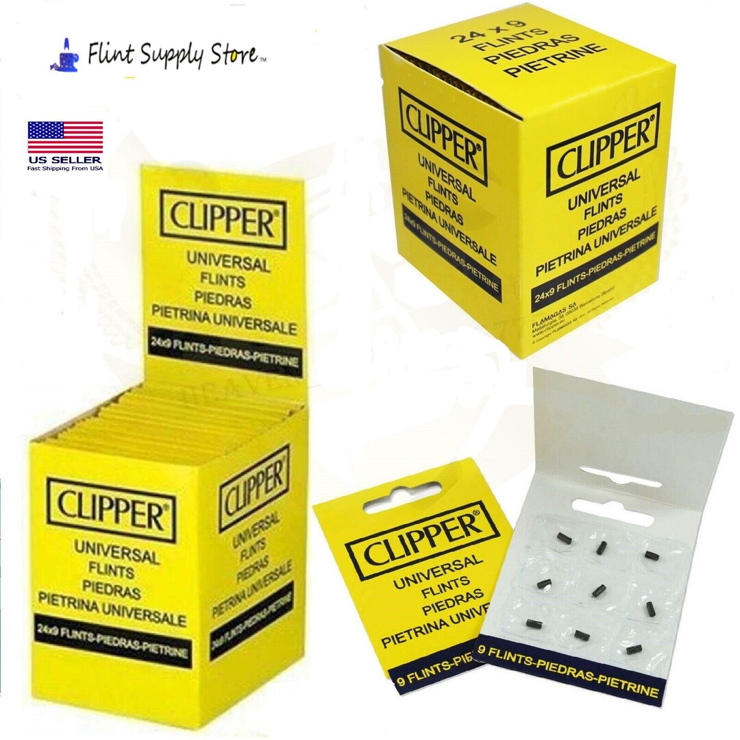 Genuine Clipper Ligher Flints, 1 Box, 24 Packs, 9 Flints per Pack, USA