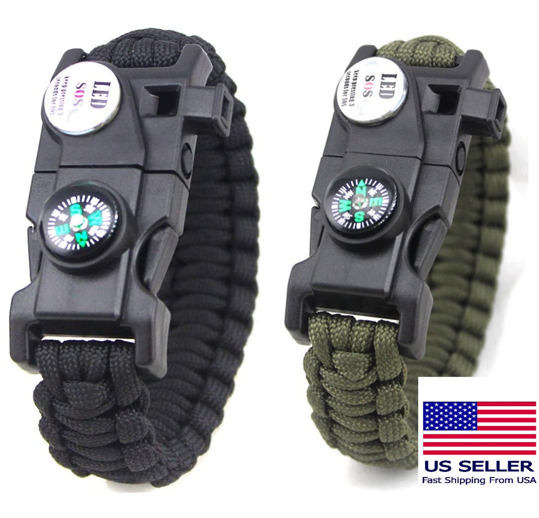Paracord Survival Bracelet Fire Starter, Compass Whistle SOS Led Light and More Etsy
