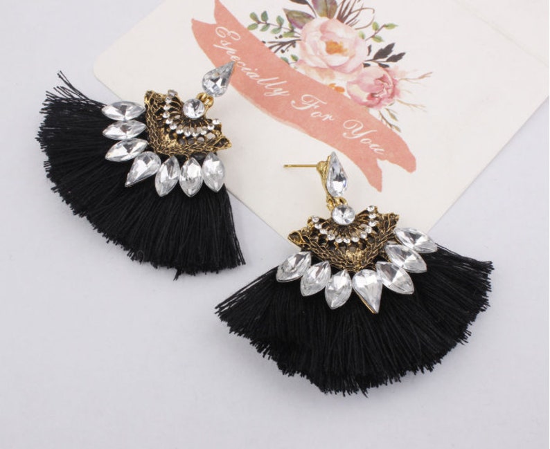 women earring Fringe earrings fashion earring Multi Colored Tassel Earrings with Bronze Earring Wire Long Tassel Gauges Ear Wire Hanging