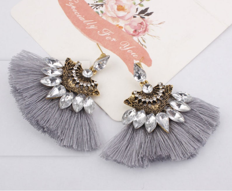 women earring Fringe earrings fashion earring Multi Colored Tassel Earrings with Bronze Earring Wire Long Tassel Gauges Ear Wire Hanging