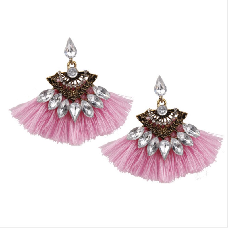 women earring Fringe earrings fashion earring Multi Colored Tassel Earrings with Bronze Earring Wire Long Tassel Gauges Ear Wire Hanging