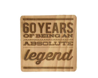 60th Birthday Gifts Men Funny Wood Coaster - 60th Birthday Gifts for Women Friend - 60th Birthday Ideas for Men - Novelty and Funny 60th