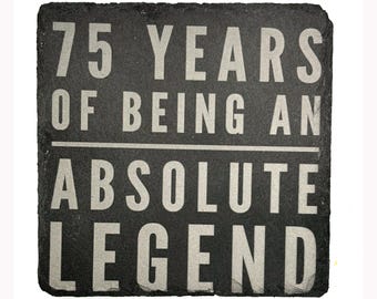75th Birthday Gifts Men Funny Slate Coaster - 75th Birthday Gifts for Women Friend - 75th Birthday Ideas for Men - Novelty and Funny 75th