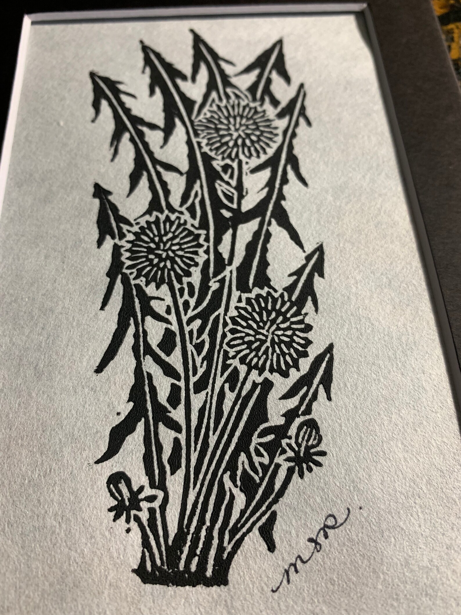 Dandelion Linocut Block Print 5x7 Etsy