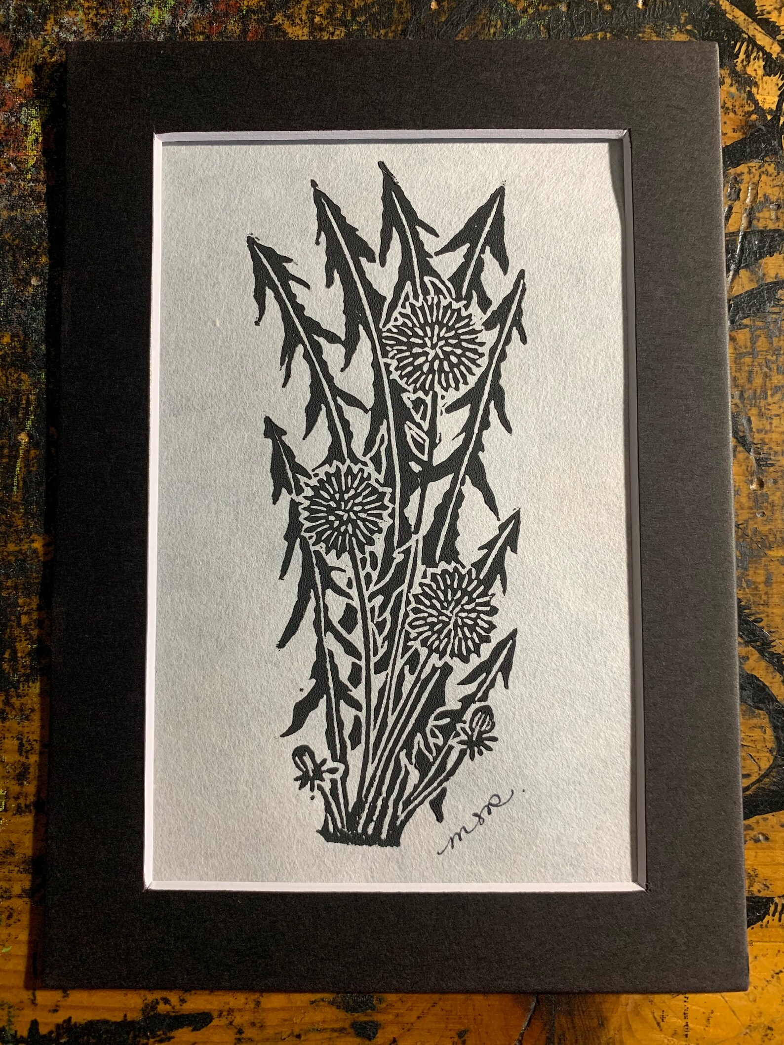 Dandelion Linocut Block Print 5x7 Etsy