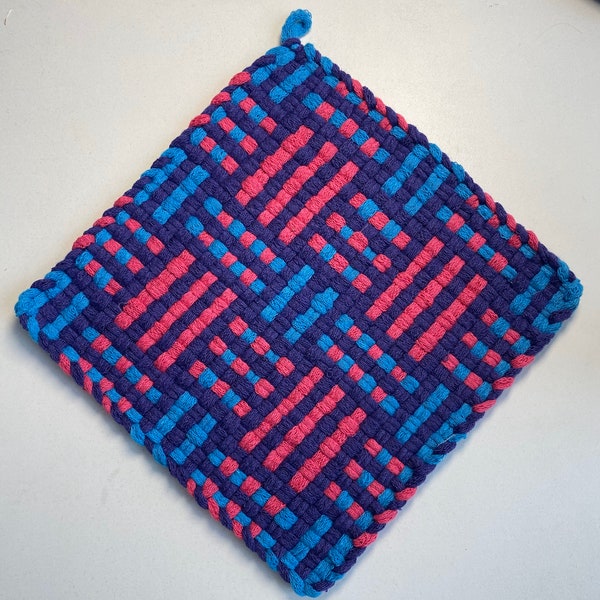 Log Cabin Weave Potholder in Pink, Purple, and Turquoise -- Large Cotton Potholder- Sold Individually