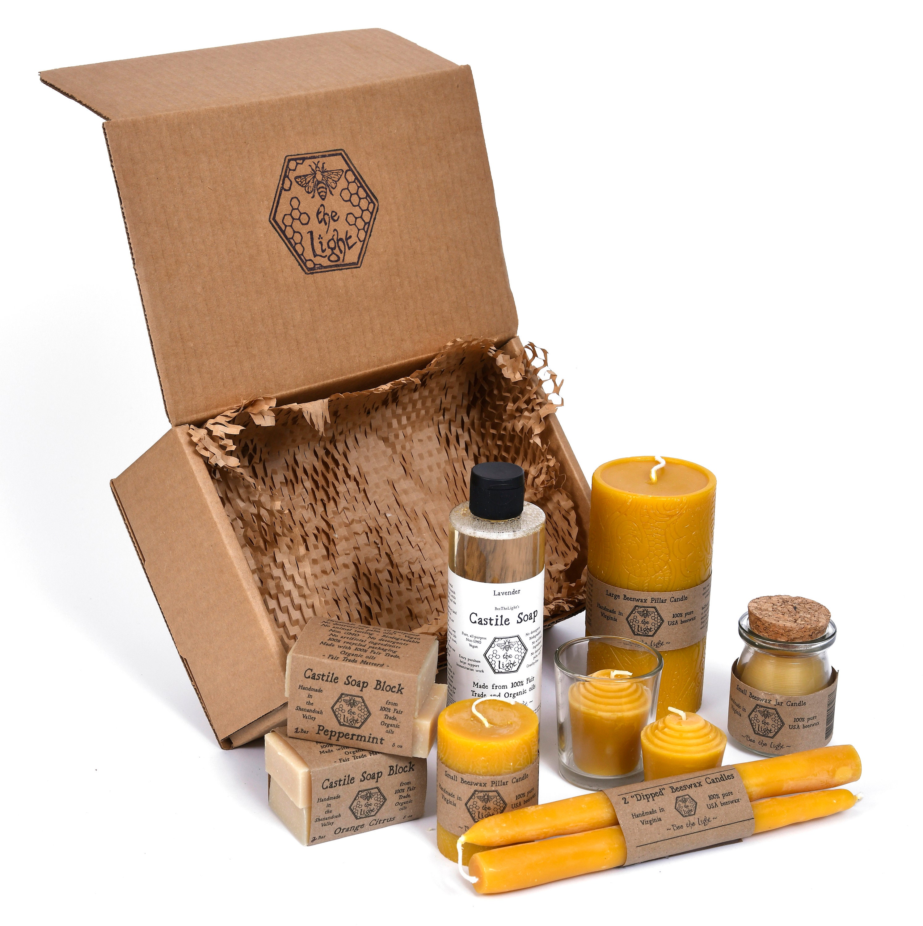 100% Pure Beeswax Soap & Candle Gift Box, All Natural, Handmade Candles and Soap Mother's Day, Father's Day, Christmas Gift Set, BeeTheLight