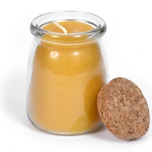 100% Pure Beeswax Jar Candles in Glass Container, Cork Lid - Small Unscented or Aromatherapy Candles