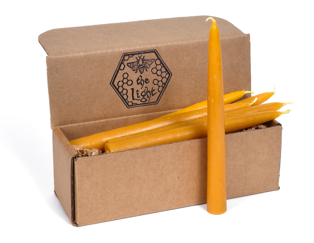 100% Pure Beeswax Taper Candles - Natural Yellow, 12 Pack