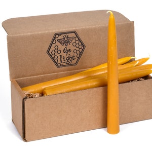 100% Pure Beeswax Taper Candles (Lasts 10 Hours Each) - 8.5" x 7/8" Handmade, All Natural, Unscented Bees Wax Dipped Style by Bee The Light