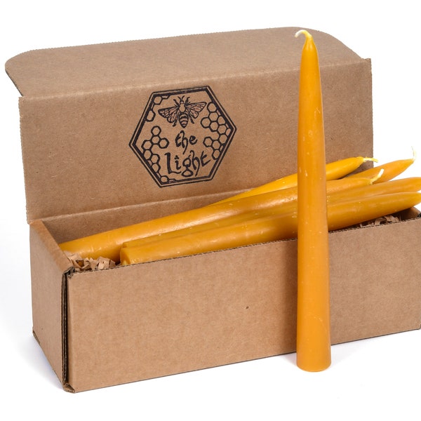 100% Pure Beeswax Taper Candles (Lasts 10 Hours Each) - 8.5" x 7/8" Handmade, All Natural, Unscented Bees Wax Dipped Style by Bee The Light
