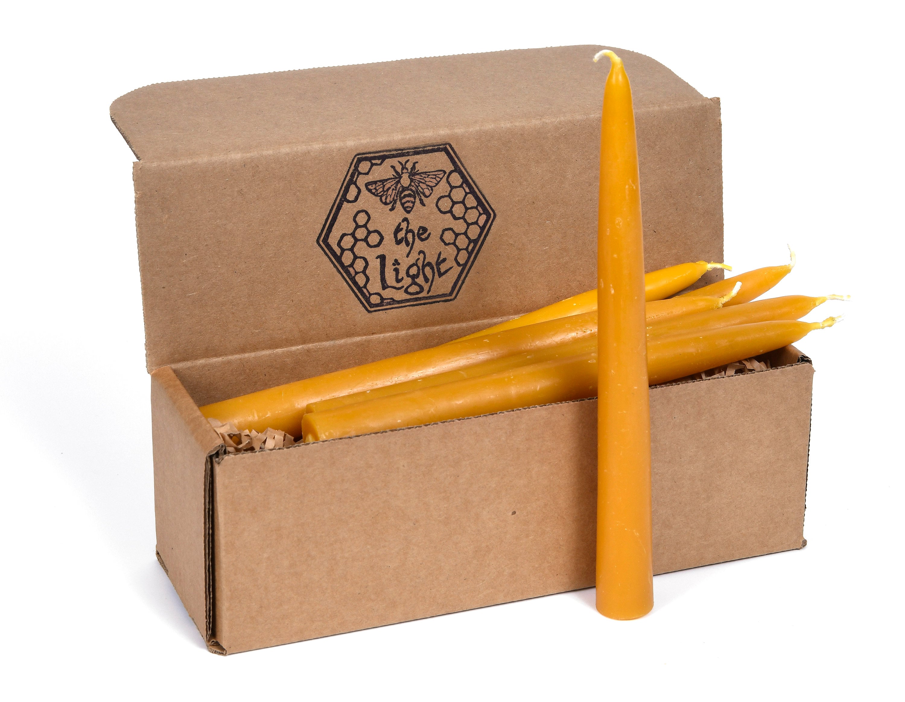 100% Pure Beeswax Taper Candles (Lasts 10 Hours Each) - 8.5" x 7/8" Handmade, All Natural, Unscented Bees Wax Dipped Style by Bee The Light