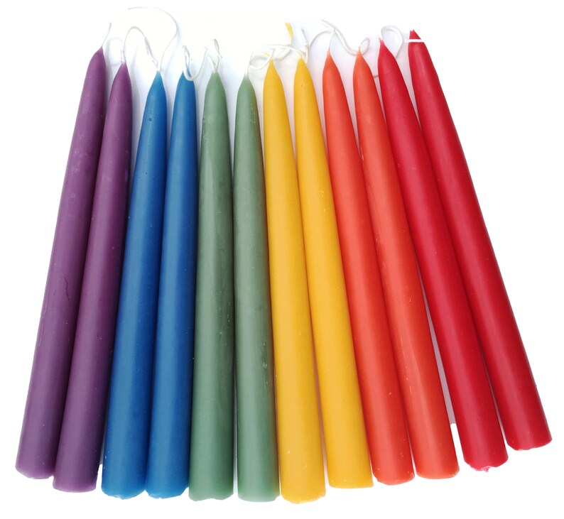 100% Pure Beeswax Taper Candles 12 Hour Burn Time Each Handmade, All Natural, Unscented Honey Candles Dipped Style Rainbow