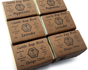 BeeTheLight Pure Castile Bar Soap for Sensitive Skin - Handmade Soap with Peppermint, Orange Citrus, Lavender