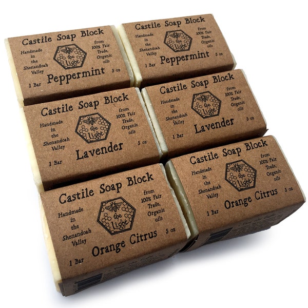 BeeTheLight Pure Castile Bar Soap for Sensitive Skin - Handmade Soap with Peppermint, Orange Citrus, Lavender