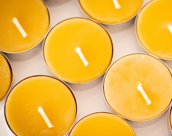 Beeswax Tea Light Candle - 100% Pure Beeswax (4 Hours Burn Time Each) - All Natural, Handmade, Unscented Candles with Honey Scent