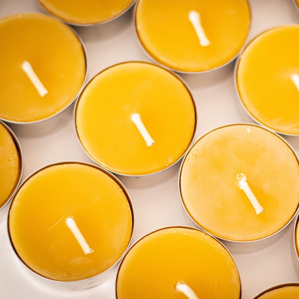 Beeswax Tea Light Candle - 100% Pure Beeswax (4 Hours Burn Time Each) - All Natural, Handmade, Unscented Candles with Honey Scent