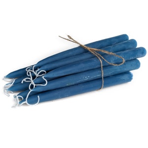 100% Pure Beeswax Taper Candles 12 Hour Burn Time Each Handmade, All Natural, Unscented Honey Candles Dipped Style Rustic Blue