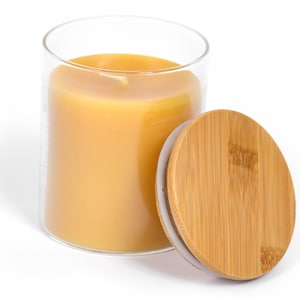100% Pure Beeswax Jar Candle with Bamboo Lid - All Natural, Handmade, Unscented Candles with Delicate Honey Scent