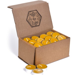 Beeswax Tea Light Candle - 100% Pure Bees Wax (4 Hours Burn Time Each) - All Natural Handmade Candles - Unscented Tealights by Bee The Light