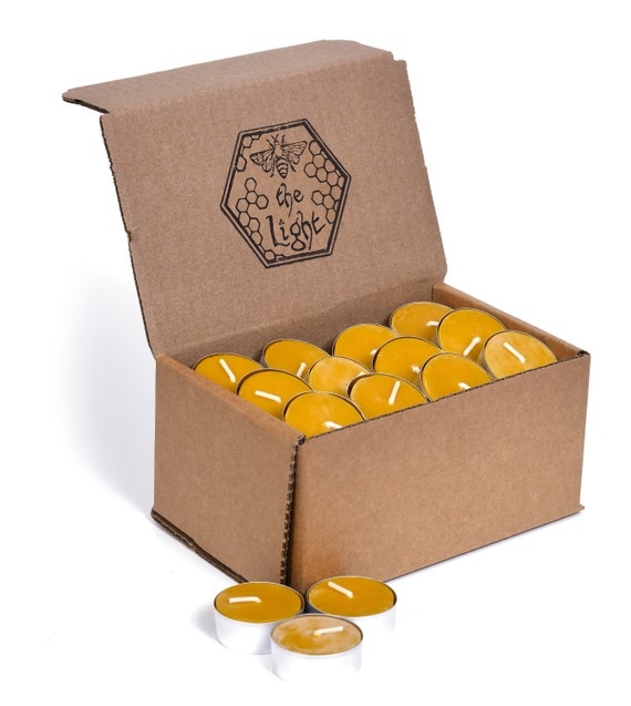 Beeswax Tea Light Candle - 100% Pure Bees Wax (4 Hours Burn Time Each) - All Natural Handmade Candles - Unscented Tealights by Bee The Light