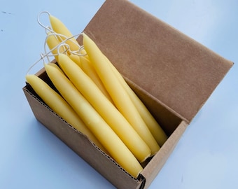 Pure Beeswax Dipped Taper Candles - 100% Pure - 6 Hour Burn Each (72 Hours Total) - All Natural, Handmade, Unscented Honey Candles