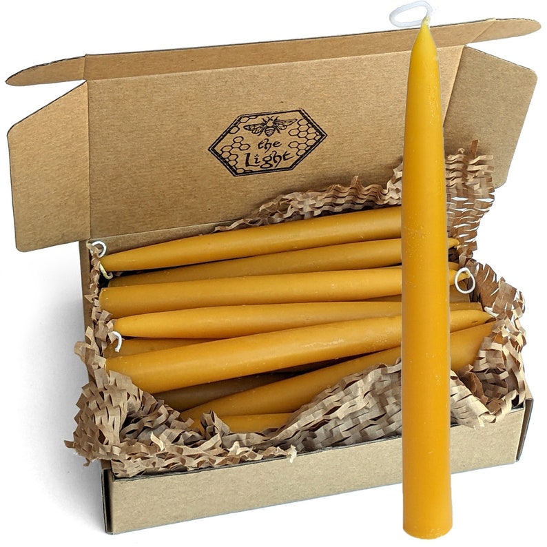 100% Pure Beeswax Taper Candles 12 Hour Burn Time Each Handmade, All Natural, Unscented Honey Candles Dipped Style image 3